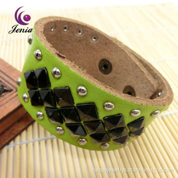 Jenia Green Leather Bracelet Fashion European Crystal Leading Leather Bracelet